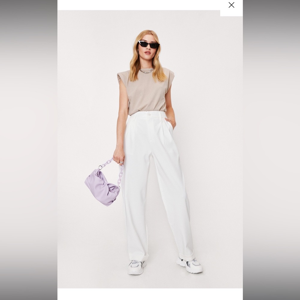 Nasty Gal Navy Color Tailored High Waisted Turn Up Hem Pants - Picture 2 of 9